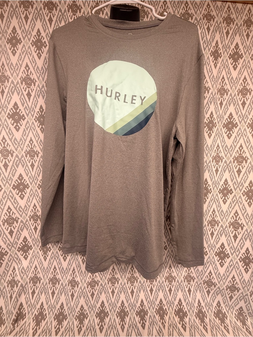 Hurley Gray Long Sleeve Swim Shirt with Multi-Color Logo